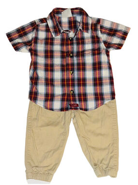 Baby Boy Wrangler Plaid Shirt and Khaki Pants Set 12 Months Red Beige